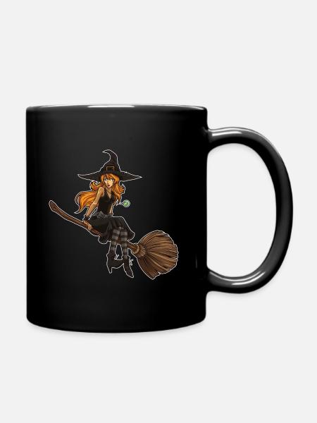 Douce sorcière est assise sur son balai | Halloween - Mug uni - noir