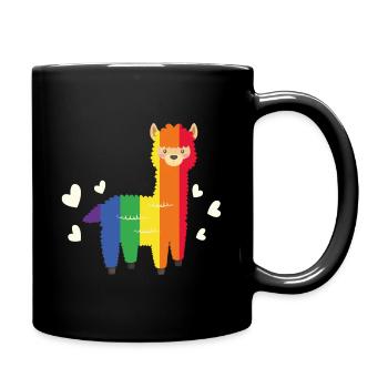 Regenbogen Buntes Alpaka LGBT Geschenk - Tasse einfarbig - Schwarz - Rechts