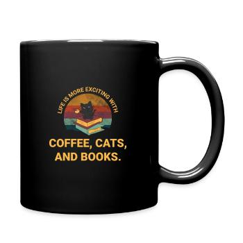 Coffee, cats and books - Tasse einfarbig - Schwarz - Rechts