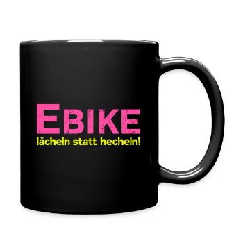 E bike laecheln statt hecheln Fahrrad Geschenk - Tasse einfarbig - Schwarz - Rechts
