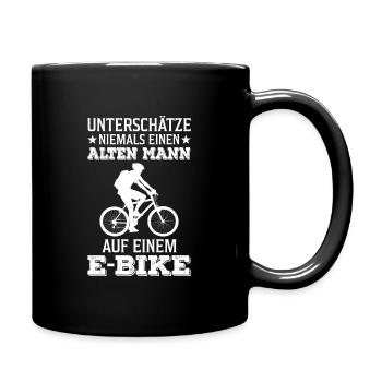 Ein alter Mann auf einem E-Bike Fahhrad Geschenk - Tasse einfarbig - Schwarz - Rechts