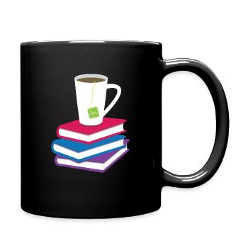 Lesen mit Becher Tee Geschenkidee für Frau - Tasse einfarbig - Schwarz - Rechts