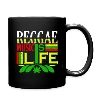 REGGAE MUSIC IS LIFE, MARLEY, RASTA, RASTAFARI - Full Colour Mug - black - Right