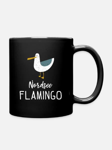 Nordsee Flamingo Möwe Geschenk - Tasse einfarbig - Schwarz