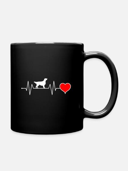 Flat coated hound heartbeat with heart gift - Full Colour Mug - black