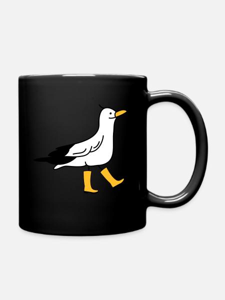 Funny seagull with rubber boots - Full Colour Mug - black