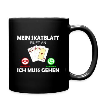 Skat Kartenspiel Lustig Spruch Skatblatt ruft an - Tasse einfarbig - Schwarz - Rechts