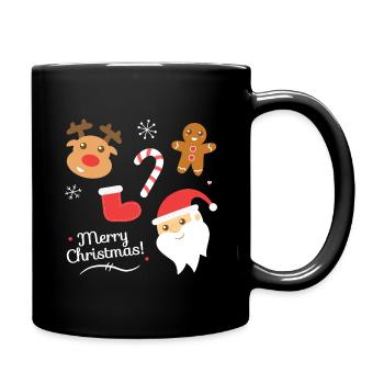 Nette frohe Weihnachten, Weihnachtsmann, Rentier, Lebkuchen - Tasse einfarbig - Schwarz - Rechts