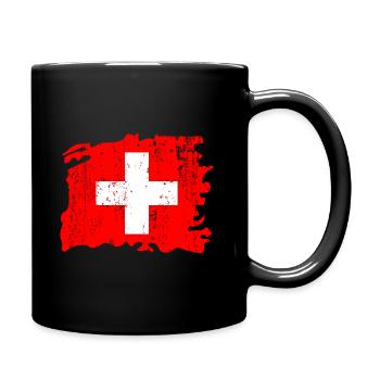 Schweiz Schweizer Switzerland Flagge Kreuz - Tasse einfarbig - Schwarz - Rechts