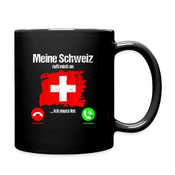 Schweiz Schweizer Flagge ruft an lustiger Spruch - Tasse einfarbig - Schwarz - Rechts