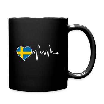 Sweden country Swedish flag heart heartbeat - Full Colour Mug - black - Right