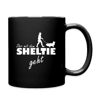 Shetland Sheepdog L'homme qui marche avec Sheltie - Mug uni - noir - Droite