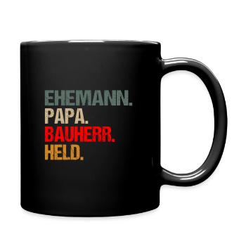 Bauherr Papa Ehemann Spruch Richtfest Retro Lustig - Tasse einfarbig - Schwarz - Rechts