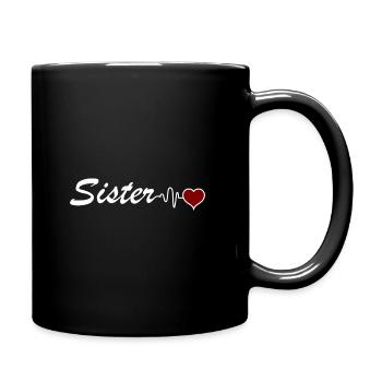 Schwester Herz Geschwister Herzschlag - Tasse einfarbig - Schwarz - Rechts