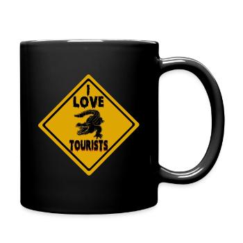 I Love Tourists street sign - Full Colour Mug - black - Right