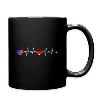 USA Amerika Deutschland Flagge Herzschlag - Tasse einfarbig - Schwarz - Rechts