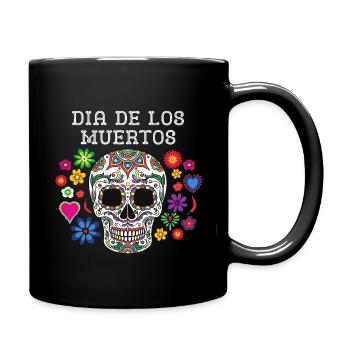 Halloween Dia de los Muertos mexikanische spanische Kokosnuss - Tasse einfarbig - Schwarz - Rechts
