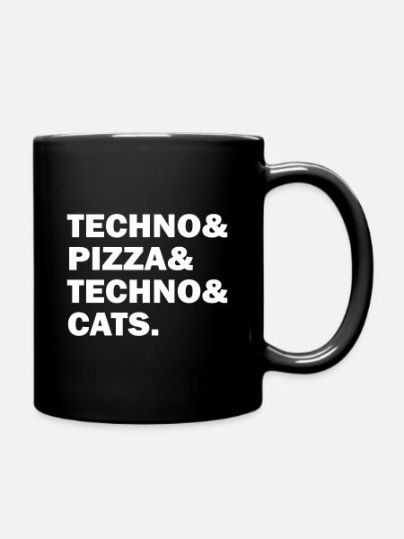 Techno pizza cats Raving Rave Geschenk Musik - Tasse einfarbig - Schwarz