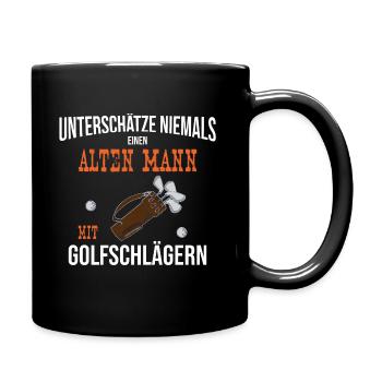 Alter Mann mit Golfschlägern - Golfer Golf spielen - Tasse einfarbig - Schwarz - Rechts
