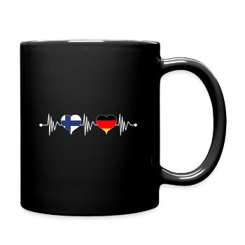 Finland Germany flag heart coat of arms heartbeat - Full Colour Mug - black - Right