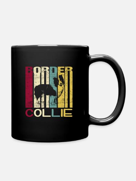 Border collie dog retro vintage silhouette - Full Colour Mug - black