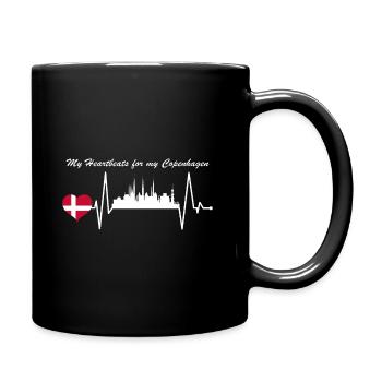 Copenhagen Denmark Skyline Flag Heart Heartbeat - Full Colour Mug - black - Right