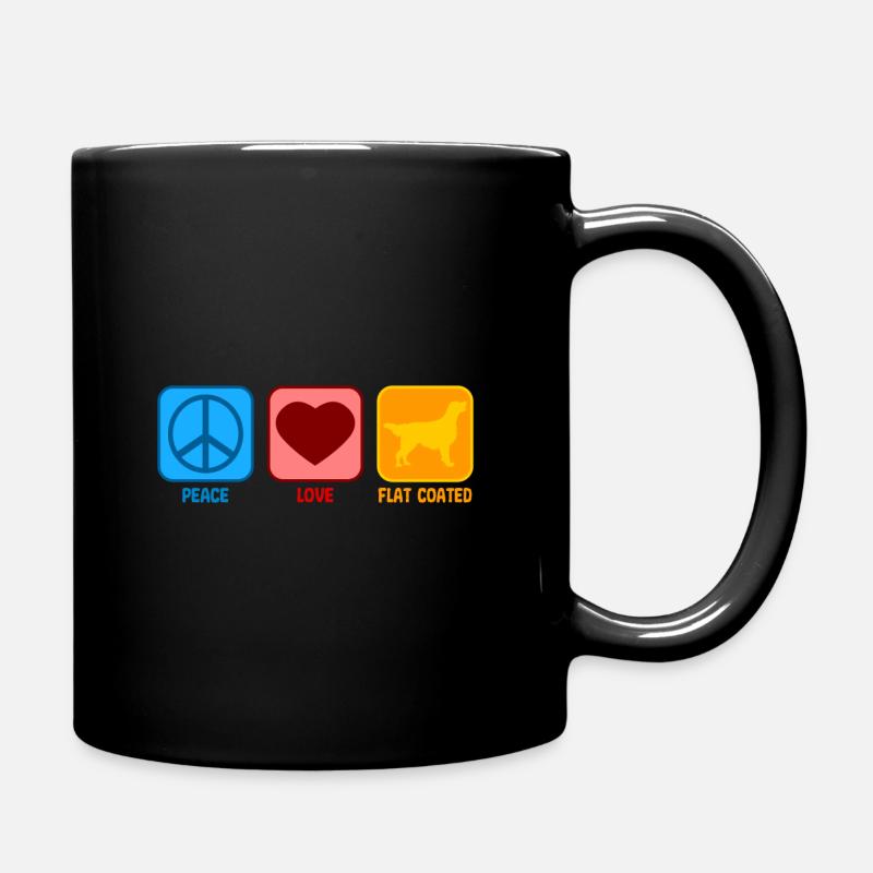 Flat Coated Retriever Peace Love Spruch Retro - Tasse einfarbig - Schwarz