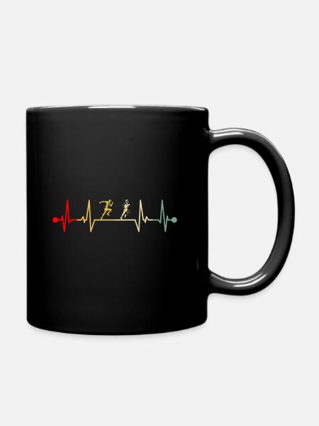 Marathon marathon runner heartbeat retro vintage - Full Colour Mug - black