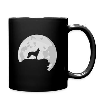 Groenendael sheepdog full moon silhouette - Full Colour Mug - black - Right