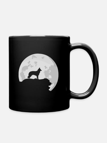 Silhouette de pleine lune de chien de berger Groenendael - Mug uni - noir