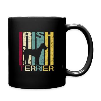 Irish Terrier Dog Retro Style Silhouette Stripes - Full Colour Mug - black - Right