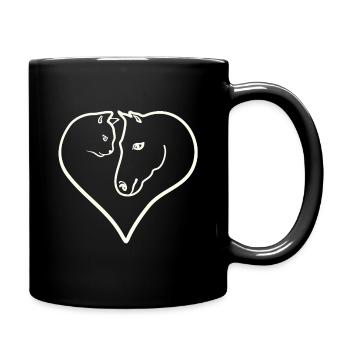 Herz Katze und Pferd - Tasse einfarbig - Schwarz - Rechts