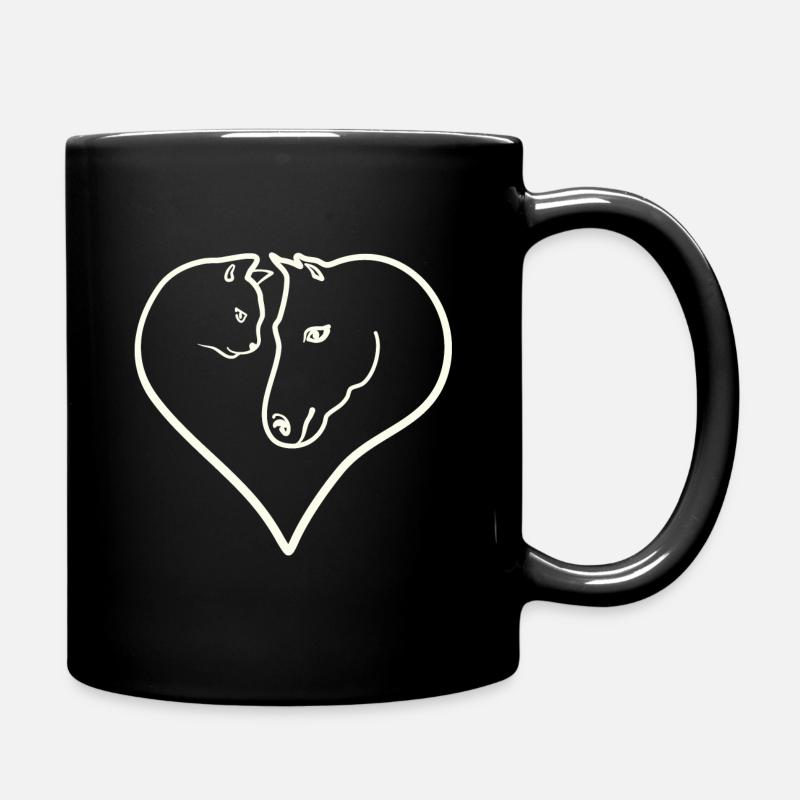 Herz Katze und Pferd - Tasse einfarbig - Schwarz
