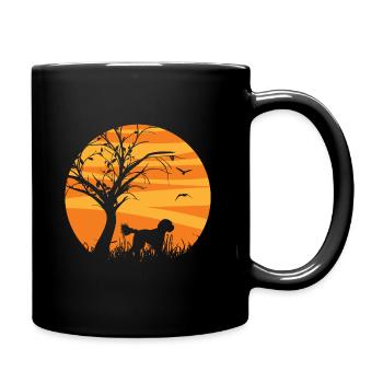 Silhouette d'halloween au lever du soleil Goldendoodle - Mug uni - noir - Droite