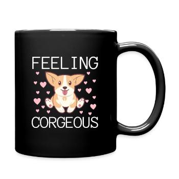 Feeling Corgeous - Cute Corgi Dog Kawaii - Full Colour Mug - black - Right