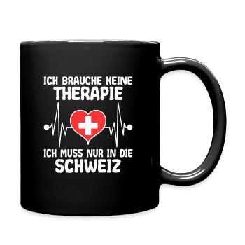 Schweiz Schweizer Flagge Kreuz Herzschlag Spruch - Tasse einfarbig - Schwarz - Rechts