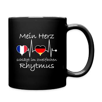 Frankreich Deutschland Flagge Herzschlag - Tasse einfarbig - Schwarz - Rechts