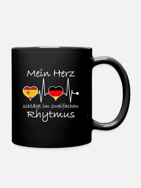Spanien Deutschland Flagge Herzschlag - Tasse einfarbig - Schwarz