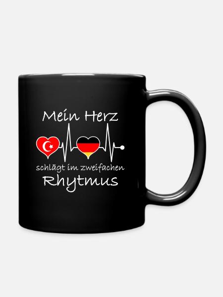 Deutschland Türkei Flagge Herzschlag - Tasse einfarbig - Schwarz