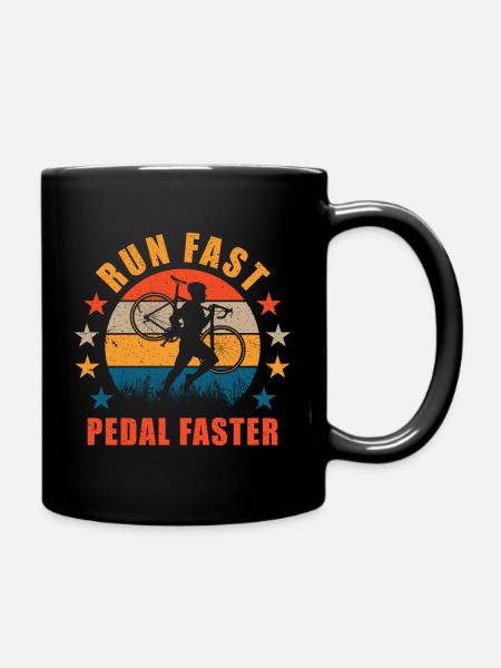 Cyclocross Run Fast Pedal Faster Gravel Cyclist - Full Colour Mug - black