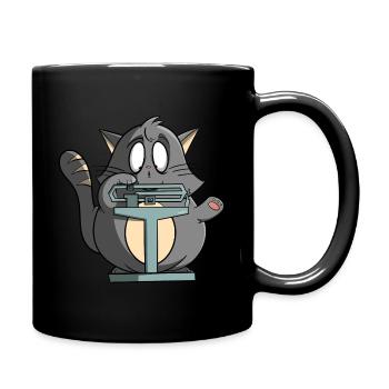 Funny cat on scales - lose excess weight - Full Colour Mug - black - Right