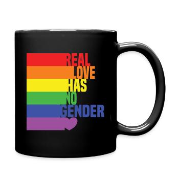 Real Love Has No Gender LGBTQ Regenbogen Herz - Tasse einfarbig - Schwarz - Rechts