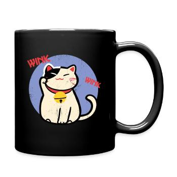 Winke Katze - GlücksKatze süß - Tasse einfarbig - Schwarz - Rechts