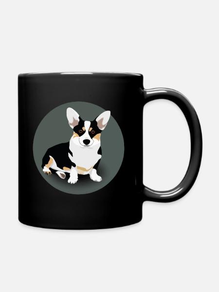 black and white corgi badge - Full Colour Mug - black