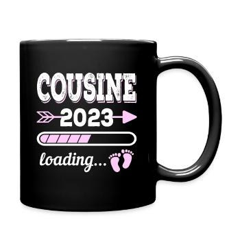 Große Cousine 2023 Geburt Geschenkidee - Tasse einfarbig - Schwarz - Rechts