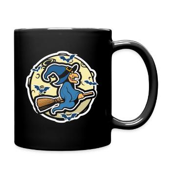 Hexe mit Hexenbesen Halloween - Tasse einfarbig - Schwarz - Rechts