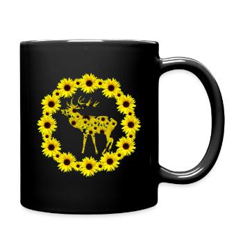 wilder Hirsch mit Sonnenblumen, Sonnenblume blumig - Tasse einfarbig - Schwarz - Rechts