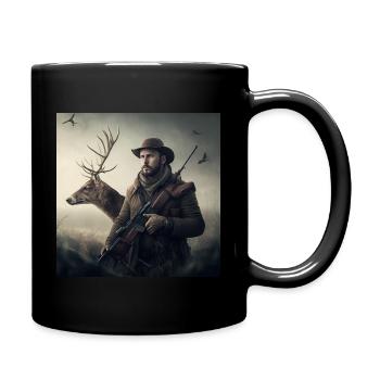 Jäger und Hirsch Geschenk - Tasse einfarbig - Schwarz - Rechts