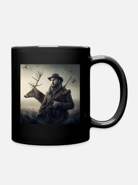 Jäger und Hirsch Geschenk - Tasse einfarbig - Schwarz