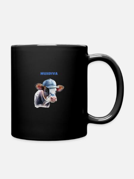 Muhdiva Kuh mit Cap - Tasse einfarbig - Schwarz
